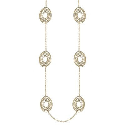 Trendy Italian Sterling Silver With Yellow Gold Overlay 36 Inch Oval Like Shaped Wired Style Necklace.