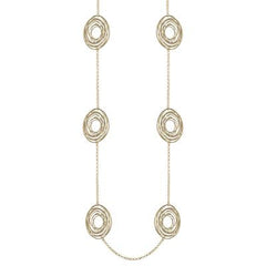 Trendy Italian Sterling Silver With Yellow Gold Overlay 36 Inch Oval Like Shaped Wired Style Necklace.