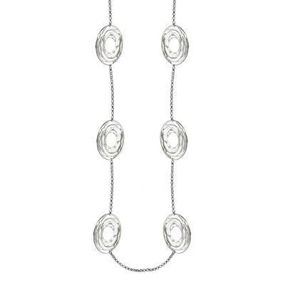 Trendy Italian Sterling Silver With Rhodium Overlay 36 Inch Oval Like Shaped Wired Design Necklace.