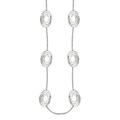 Trendy Italian Sterling Silver With Rhodium Overlay 36 Inch Oval Like Shaped Wired Design Necklace.