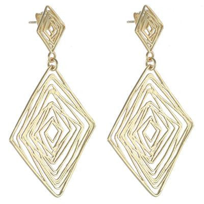 Trendy Italian Sterling Silver With Yellow Gold Overlay Diamond Shaped Wired Hanging Earrings.