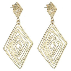 Trendy Italian Sterling Silver With Yellow Gold Overlay Diamond Shaped Wired Hanging Earrings.