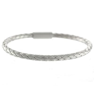 Trendy Italian Sterling Silver With Rhodium Overlay Braided Style Bangle.
