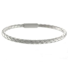 Trendy Italian Sterling Silver With Rhodium Overlay Braided Style Bangle.