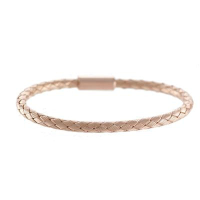 Trendy Italian Sterling Silver With Rose Gold Overlay Braided Style Bangle.