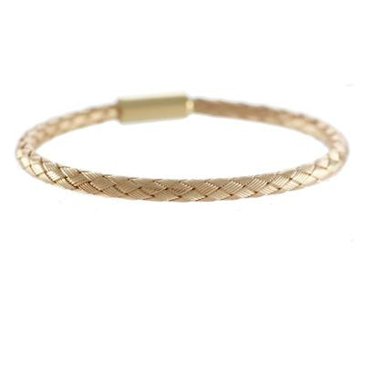 Trendy Italian Sterling Silver With Yellow Gold Overlay Braided Style Bangle.