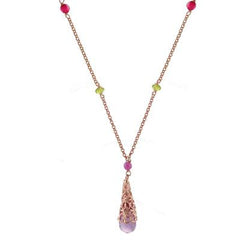 Dainty Sterling Silver With Rose Gold Overlay Necklace With Purple Pink And Green Stones.