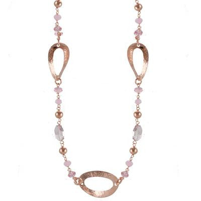 Trendy Sterling Silver With Rose Gold Overlay Long Pink And Purple Crystal Stone Necklace.