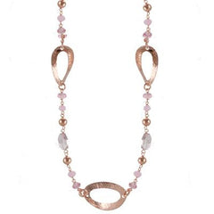 Trendy Sterling Silver With Rose Gold Overlay Long Pink And Purple Crystal Stone Necklace.