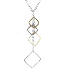 Trendy Two Tone Sterling Silver With Rhodium And Yellow Gold Overlay Circle Linked Chain Style Necklace With Diamond Like Shaped Pieces Dangling.