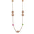 Trendy Sterling Silver With Rose Gold Overlay Long Brushed Italian Nugget Style Necklace With Orange Pink Blue And Green Cubic Zirconium Stones.