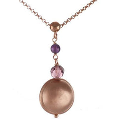 Trendy Sterling Silver With Rose Gold Overlay Italian Necklace With Amethyst Agate And Crystal Stones.