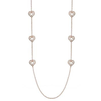 Dainty Sterling Silver With Rose Gold Overlay Long Italian Heart Necklace.