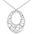Dainty Sterling Silver With Rhodium Overlay Necklace With Large Oval Like Shaped Pendant Hanging With Line Design Cut Out.