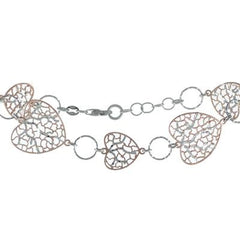 Dainty Italian Two Tone Sterling Silver With Rose And Rhodium Overlay Heart Shaped Cut Out Design Bracelet.