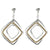 Trendy Italian Two Tone Sterling Silver With Rhodium And Yellow Gold Overlay Italian Triple Diamond Like Style Hanging Earrings.