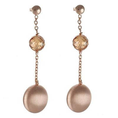 Trendy Italian Sterling Silver With Rose Gold Overlay Italian Dangling Earrings With Champagne Cz Stones.