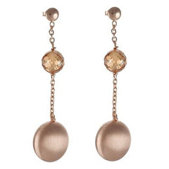Trendy Italian Sterling Silver With Rose Gold Overlay Italian Dangling Earrings With Champagne Cz Stones.