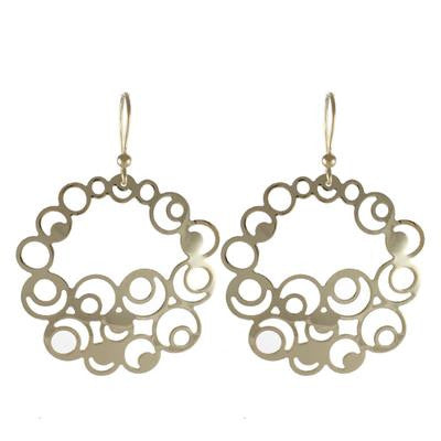 Trendy Italian Sterling Silver With Yellow Gold Overlay Italian Hook Back Style Large Cut Out Design Earrings.