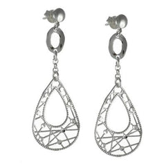 Trendy Italian Sterling Silver With Rhodium Overlay Italian Teardrop Shaped Dangling Earrings.
