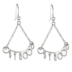 Trendy Italian Sterling Silver With Rhodium Overlay Large Triangle Shaped Hook Back Style Earrings With Circle Links Dangling.
