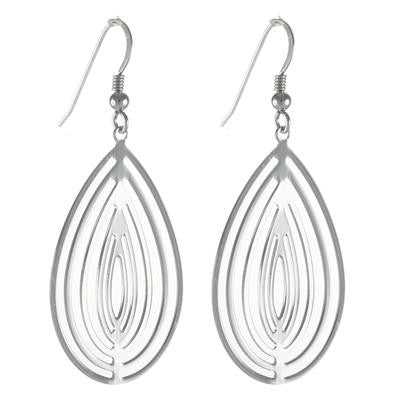 Trendy Italian Sterling Silver With Rhodium Overlay Large Oval Like Shaped Teardrop Shaped Dangling Earrings.