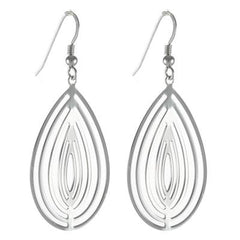Trendy Italian Sterling Silver With Rhodium Overlay Large Oval Like Shaped Teardrop Shaped Dangling Earrings.
