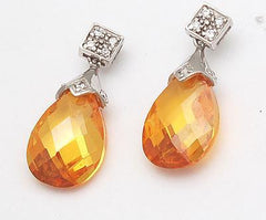 Stunning Sterling Silver Earrings. Beautiful Cz And Canary Stone Briolette Earrings. Rhodium Plated To Prevent Tarnishing.