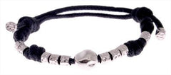 Conveniently Adjustable Black Fabric And Sterling Silver Charm Bracelet. Sterling Silver Is Rhodium Plated To Prevent Tarnishing.
