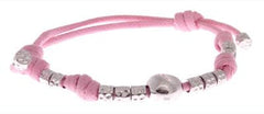 Conveniently Adjustable Pink Fabric And Sterling Silver Charm Bracelet. Sterling Silver Is Rhodium Plated To Prevent Tarnishing.