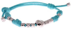 Conveniently Adjustable Light Blue Fabric And Sterling Silver Charm Bracelet. Sterling Silver Is Rhodium Plated To Prevent Tarnishing.