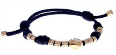 Conveniently Adjustable Black Fabric And Sterling Silver With A 14K Gold Overlay Charm Bracelet.