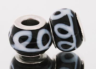 Beautiful Designer Inspired Kali Glass Bead With Brass Overlay. Stylish Black With White Swirl Designs Throughout. Bead Can Be Used As A Single Charm On A Bracelet Or Paired With Fashion Charms To Create Your