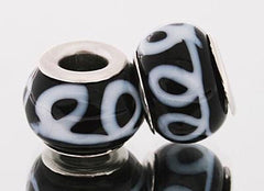 Beautiful Designer Inspired Kali Glass Bead With Brass Overlay. Stylish Black With White Swirl Designs Throughout. Bead Can Be Used As A Single Charm On A Bracelet Or Paired With Fashion Charms To Create Your