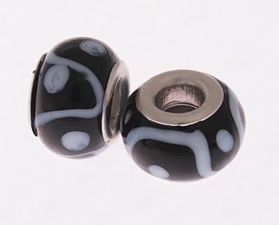 Beautiful Designer Inspired Kali Glass Bead With Brass Overlay. Stylish Pattern Of Black And White Lines And Dots Throughout. Bead Can Be Used As A Single Charm On A Bracelet Or Paired With Fashion Charms To