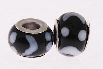 Beautiful Designer Inspired Kali Glass Bead With Brass Overlay. Stylish Black With White Dots And Moon Design Throughout. Bead Can Be Used As A Single Charm On A Bracelet Or Paired With Fashion Charms To Create