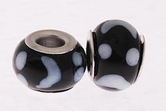 Beautiful Designer Inspired Kali Glass Bead With Brass Overlay. Stylish Black With White Dots And Moon Design Throughout. Bead Can Be Used As A Single Charm On A Bracelet Or Paired With Fashion Charms To Create