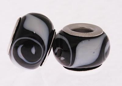 Beautiful Designer Inspired Kali Glass Bead With Brass Overlay. Stylish Black With A White Wave Design Throughout. Bead Can Be Used As A Single Charm On A Bracelet Or Paired With Fashion Charms To Create Your