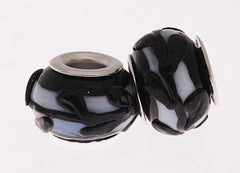 Beautiful Designer Inspired Kali Glass Bead With A Brass Overlay. An Elegant Black Bead With White Lines. Bead Can Be Used As A Single Charm On A Bracelet Or Paired With Fashion Charms To Create Your Own Kali