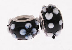 Adorable Designer Inspired Kali Glass Bead With A Brass Overlay, Flower Design Black And White Bead. Bead Can Be Used As A Single Charm On A Bracelet Or Paired With Fashion Charms To Create Your Own Kali Orig