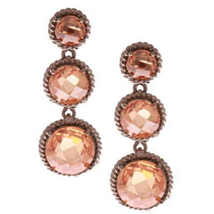 Dangling Brass With Black Rhodium Overlay Triple Circle Shaped Champagne Cz Earrings.