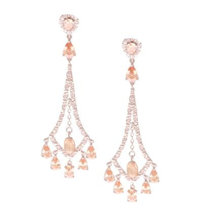 Trendy Brass With Rhodium Overlay Chandelier Style Champagne Cz Hanging Earrings