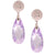 Dangling Brass With Rhodium Overlay Cz Light Violet Stone Hanging Earrings.