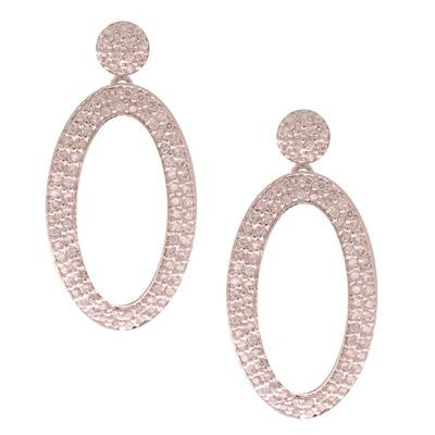 Dainty Brass With Rhodium Overlay Oval Shaped Cut Out Cz Drop Style Earrings.
