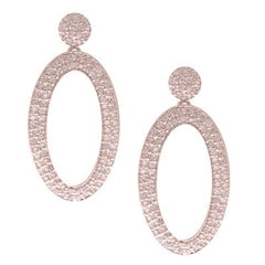 Dainty Brass With Rhodium Overlay Oval Shaped Cut Out Cz Drop Style Earrings.
