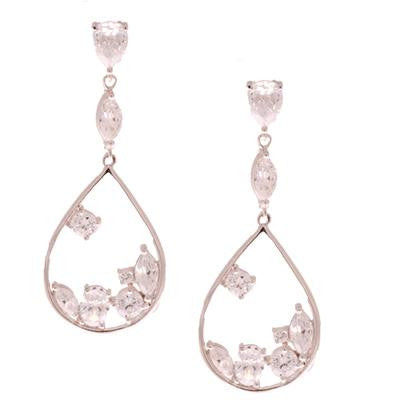 Dazzling Brass With Rhodium Overlay Cz Drop Earrings.