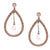 Trendy Brass With Black Rhodium Overlay Teardrop Shaped Cut Out Design Earrings With Light Champagne Stones And Clear White Cz Dangling In Center.