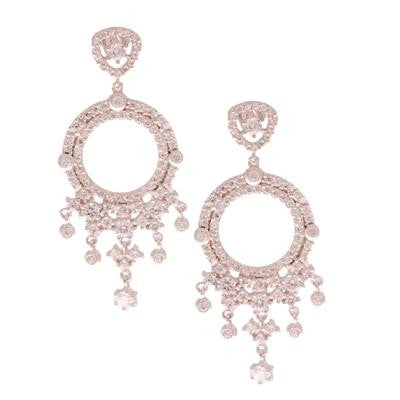 Brass With Rhodium Overlay Cz Chandelier Style Earrings.