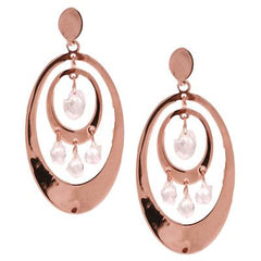 Dangling Brass With Rose Gold Overlay Double Oval Like Hanging Style Cz Earrings.
