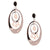 Dangling Brass With Rhodium Overlay Double Oval Like Shaped Hanging Style Light Champagne Stone Earrings.